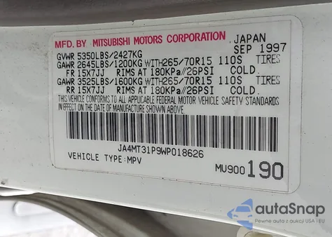 1998 Mitsubishi Montero Sport Ls from USA, damaged, VIN JA4MT31P9WP018626